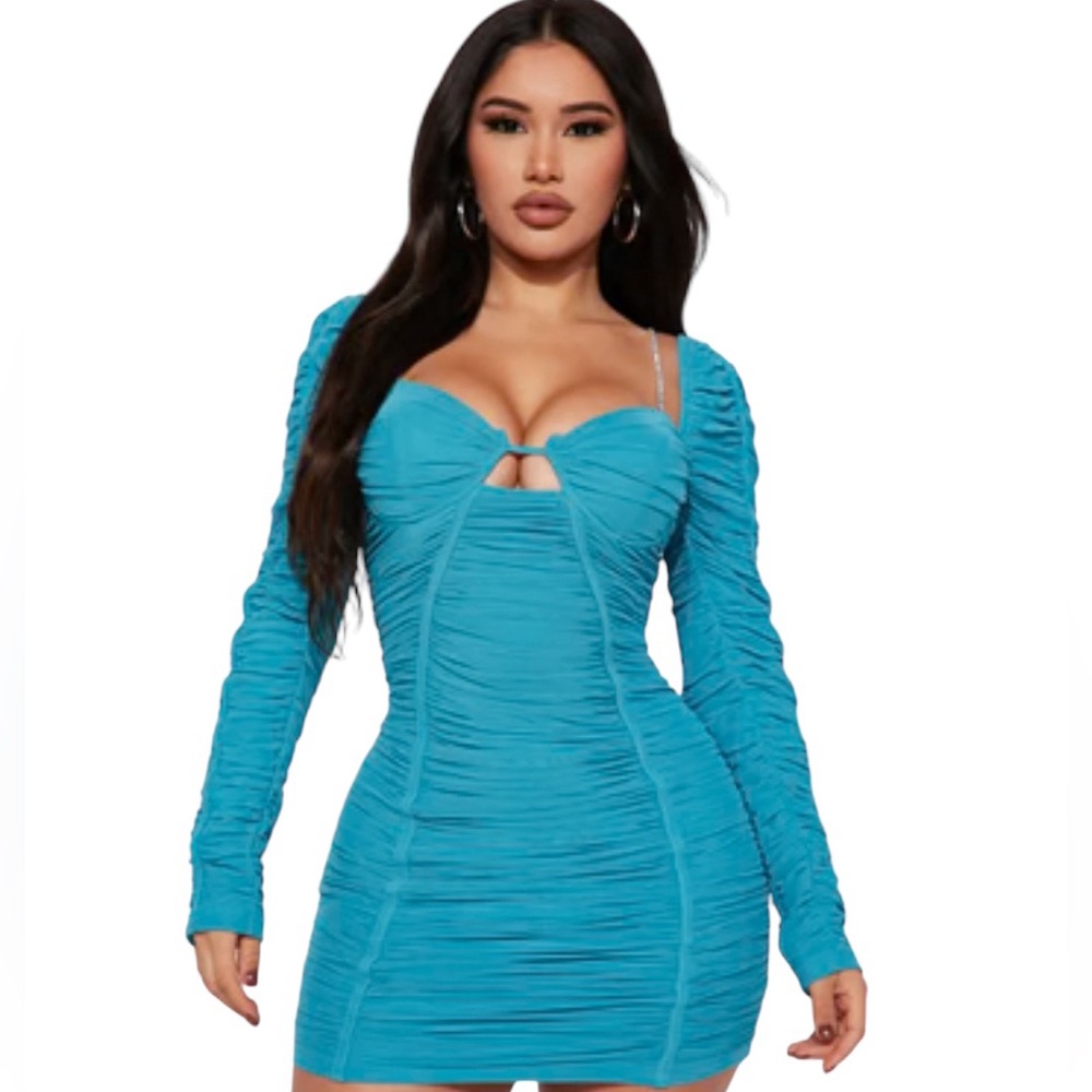Fashion Nova Highly Favored Mesh Mini Dress - Blue Sz XL NWT
